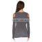 Ladies new design cotton extended off shoulder long sleeve t shirt design