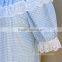 High quality lovely lace design Summer cotton baby clothes Blue and White gingham girl shirt