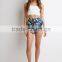 Custom Layered Wrap Front Ladies Floral Printing Linen Shorts,Wholesale Floral Printed Shorts for Ladies