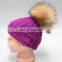 Fashion striped pattern fur pompom hat knitted kids bobble hats for winter warm