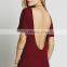 CHEFON Ladies semi sheer slouchy short sleeve ribbed romper,marsala color romper oem,sexy jumpsuit