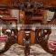 Exquisite carving wood frame round marble tops dining table with lazy susan