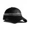 Blank Plain Black Leather 6 Panel Caps With Leather Strap Custom wholesale Leather 6 Panel Hat