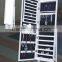 Floor Standing Wooden Furniture Chinese Mirrored Jewelry Cabinet With LED Lights Inside and Wavelike Door Top and Classic Design