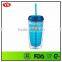 Customize 16 ounc Double walled plastic coffee tumbler promo with straw