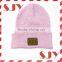 100%arcylic knit custom leather patch beanies