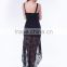 Solid black color mature women short front long back hot sale modest evening dress