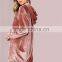 MGOO Oversized Women Longline Pollover With Side Pockets Shiny Drawstring Velvet Hoodie Dress Pink