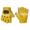 HANDLANDY Yellow Cowhide Leather Driving Sport Gloves Vibration-Resistant Fingerless Leather Motorcycle Cycling Gloves For Men