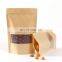 High Quality Resealable Food Packaging Storage Zipper Sealing Stand Up Pouch Plain Brown Kraft Paper Bag with Clear Window