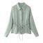 New style women's clothing: Classic butterfly knot embellished shiny effect blouse