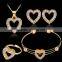 Cute Lovely Hollow out Heart Gold Plated Rhinestone Necklace Stud Earring Bracelet Ring Set for Women Wedding Jewelry Set