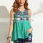 Blouses latest fashion design women clothing Green Print Tassel Tie Sleeveless Spliced Blouse