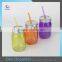 Bulk Buying Colored Mason Jar Lids Straw Wholesale Market Glass Drinking Jar Without Handle