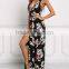 Sexy Slit Black Multi Front Wrap Cross Back Floral Maxi Size Dress Sexy Pictures of Girls Without Dress HSd5112