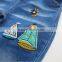 Car sailing embroidery waist denim trousers