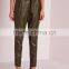 New Arrival Khaki Tie Waist Faux Leather Pants Women