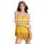 Sexy Summer Without Back Spaghetti Strap Crochet Cut Low Cotton Blends Back Slit Two Piece Set