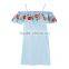 Denim blue embroidered new pattern clothes off shoulder short jeans dress women