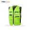 High visibility fluorescent yellow 100% polyester reflective safety vest with pockets