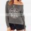 CHEFON Motif front cozy wide-cut long sleeve grey sweater CLS0031