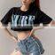 Hot Wholesale Women's Ladies Letter Print Loose Crop Top