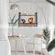 modern decorative curved stock detachable foldable black iron MDF wood wall shelf rack art decor for living room