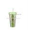 Double wall plastic straw mug with advertising paper