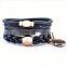 2016 Hot Selling Product Black Gemstone Charm Leather Woven Bracelet