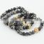 Natural Web Black Jasper Stone Beads Skull Bracelet 2015 Men Customs Stone Hamsa Bracelet 24kt Gold Lion Head Bracelet