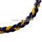 Navy Blue Yellow Titanium Ionic Sport Baseball Necklace With 20" 3-rope Tornado Braid