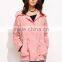 OEM Latest Pink Wide Collar Cotton Jacket Drawstring Utility Jacket Zipper Tie Waist Winter Coat Customized