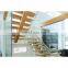 Modern Central Beam Straight Wooden Staircase With Glass Railing