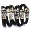 Black Leather Braided Wristband Tibetan Silver Clasp Men Punk Skull Bracelet