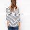 3/4 Sleeve Stripe Breton Crew neckline T-Shirt with pocket