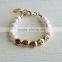 Wholesale engraved letter gold charm bead bracelet pearl bracelet