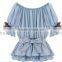 Girls fairy blue jeans style peplum ruffle sleeve blouses China manuafacturer
