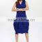Lady pure color crinkle V neck custom fit lantern dress