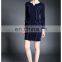 Ladies high quality navy dress above knee, peplum waist dress for fall