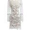 Casual Dresses Women Summer White Bodycon Floral Crochet Lace Long sleeve Sexy Mini Dress