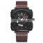 Megir 2040 Men's Square Leather Strap Quartz Watches With Calendar Date Waterproof Wristwatch Clock