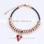 Fashion Austrian Crystal Plated Bracelets Leather Rope Heart Love Beads Bangles Jewelry