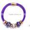 Leather Bracelet With Ceramic Beads and Rose Gold Charms 9 Colors for Choice