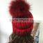 High quality Popular Female multicoloured Hat With Raccoon Fur Ball
