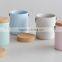 ceramic cylindric galze canister with wooden cork and PC handle, ceramic canister