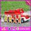 2017 New products dog and four firemen wooden toy fire trucks W04A315