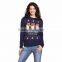 Women Deep Blue Sweater Owls Pattern Hand Knit Christmas Sweaters Pullover