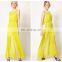 yellow flowing halter long fashion party dress graduation dress