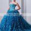 Blue Sweetheart Sleeveless Sweep Train Lace-up Evening Gowns Piping Beaded Quinceaneras Dress