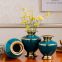 Retro European Gild Electroplate Fashion Large Blue Ceramic Vase For Coffee Shop